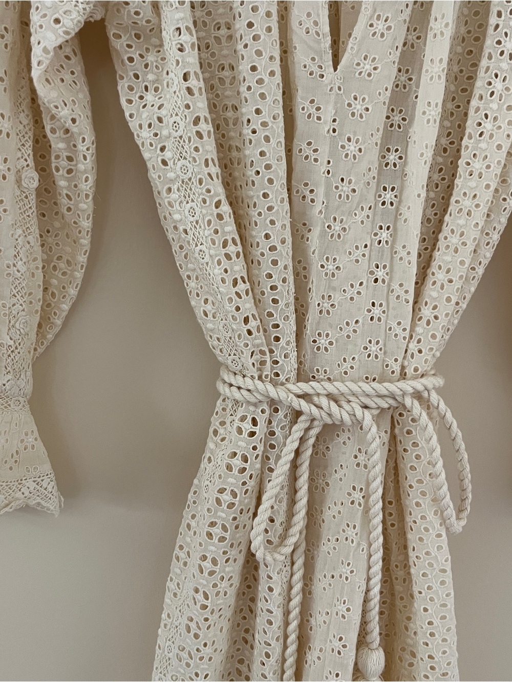 Doen Persephone Cream Eyelet Midi Dress with Tassel Belt in Magnolia NWT sz XXS - Picture 9 of 11